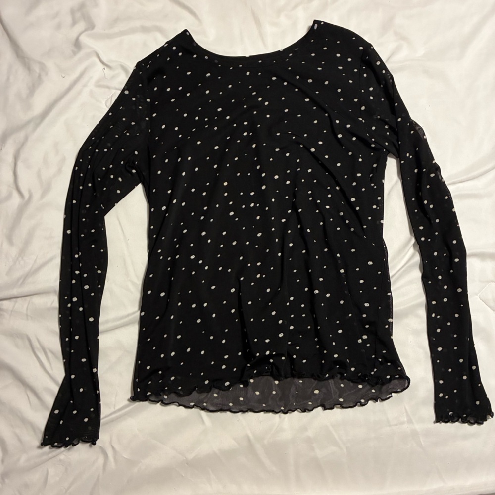 wonder nation Black Long Sleeve Polka Dot Top
